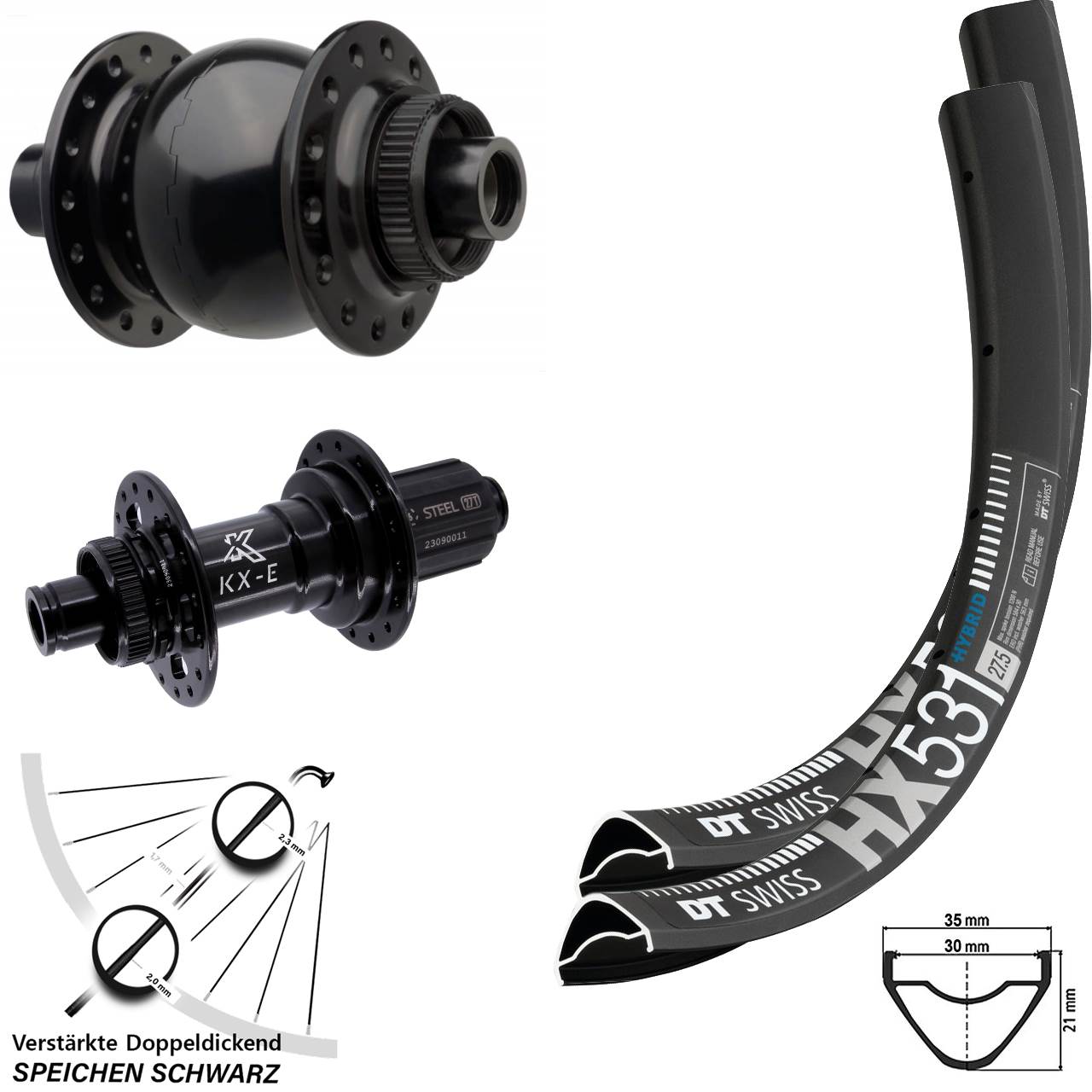 DT Swiss HX 531 KX-E Heavy Duty SON 28 27,5 Zoll Laufrad-Satz 15x110 12x148 8-12 fach