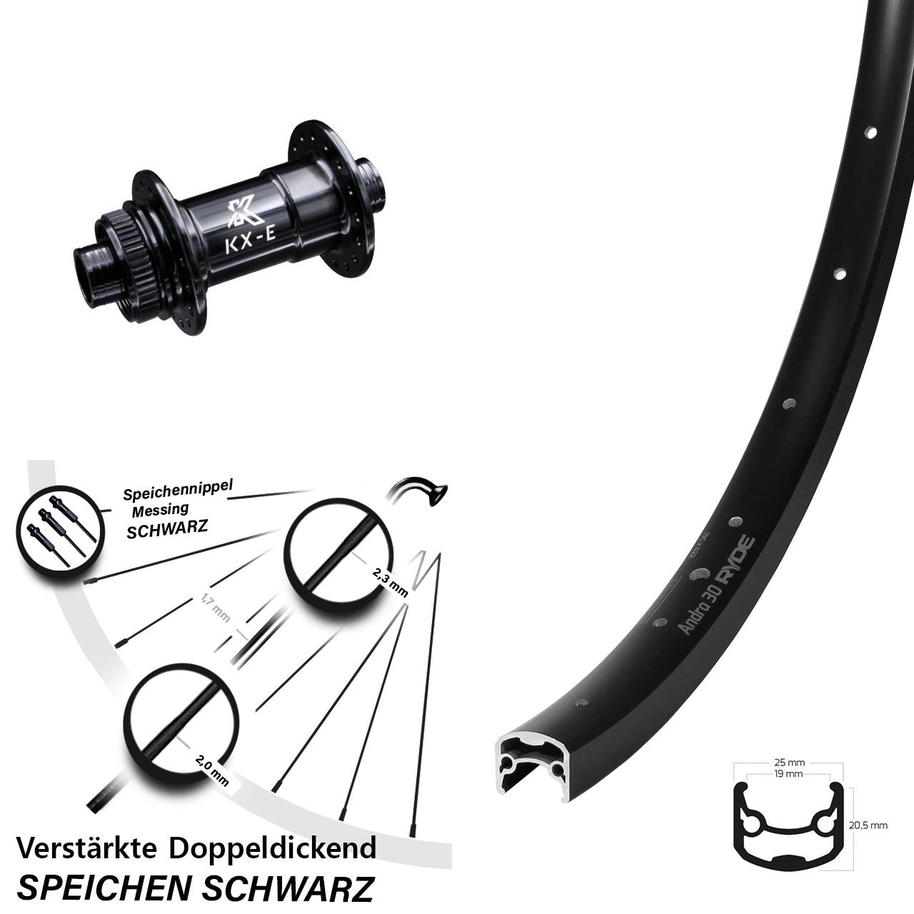 Ryde Andra 30 Vorderrad 28-29 Zoll mit KX-E Nabe Centerlock 15x100 mm Reiserad Steckachse