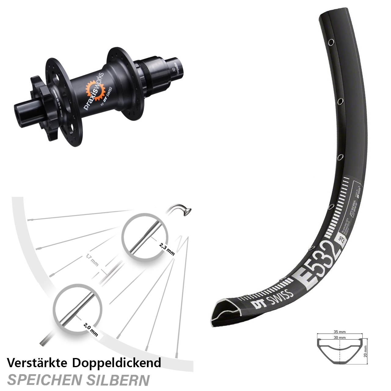 Hinterrad 29 Zoll DT Swiss E532-350 Ratchet 36 Disc Sram XD 12x142