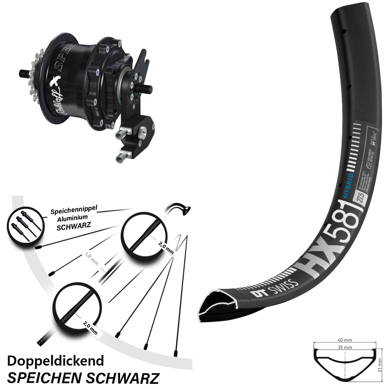 27,5 Zoll DT Swiss HX581 Rohloff Speedhub TS DB OEM2 Tandem