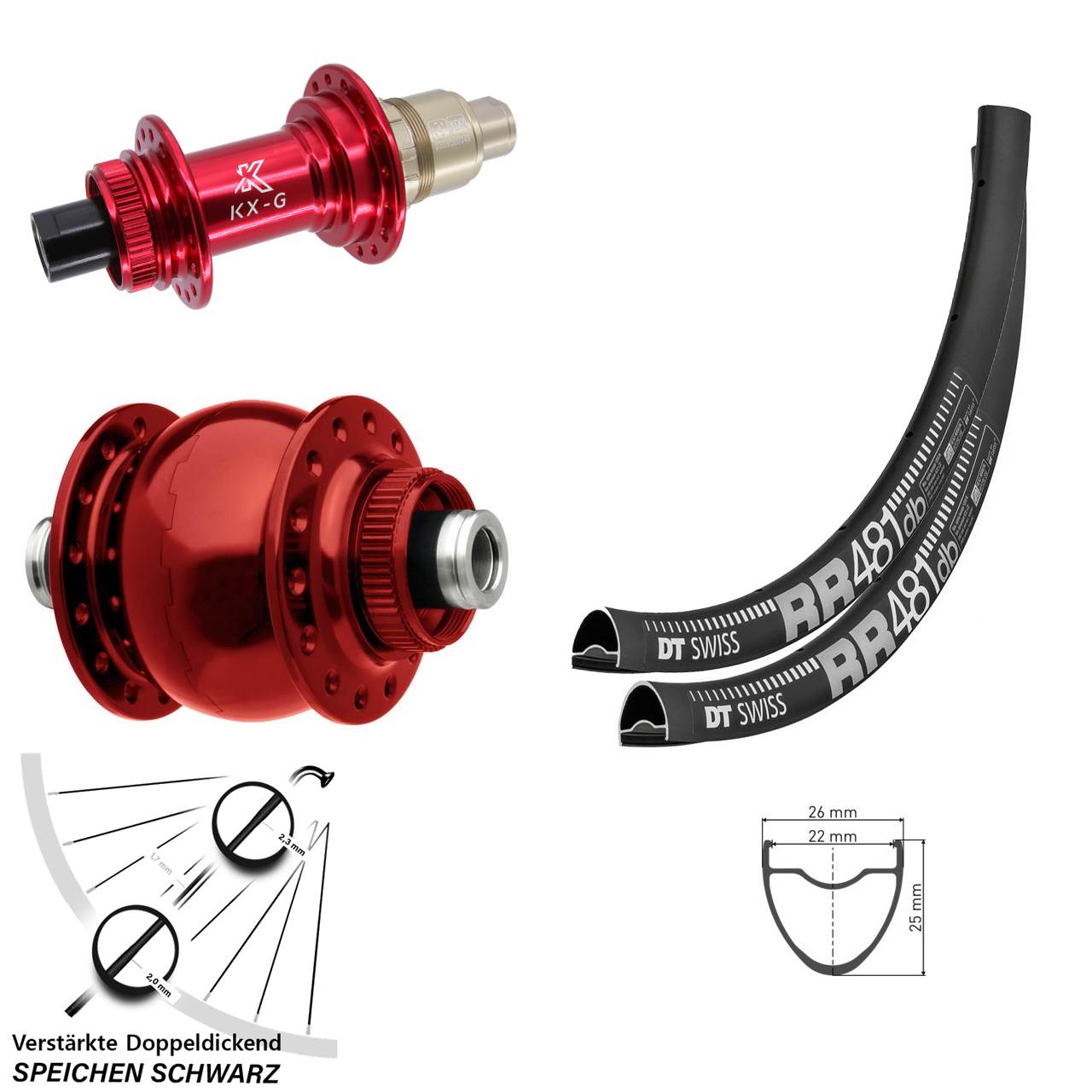Centerlock Laufradsatz DT Swiss RR481 KX-G rot SON 28 Zoll XDR 11-12 fach 12x100/142