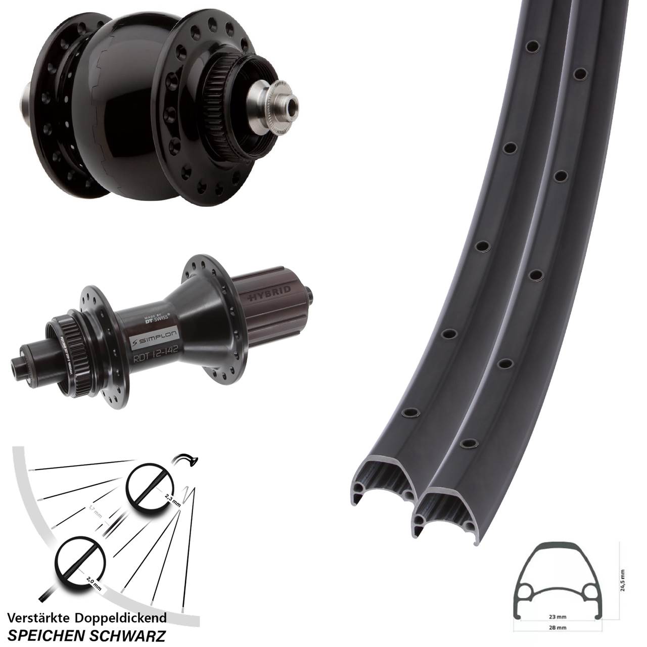 Disc Laufradsatz QR 28-29 Zoll Ambrosio Sport DT Swiss 370 Hybrid SON 28 8-11 fach HG