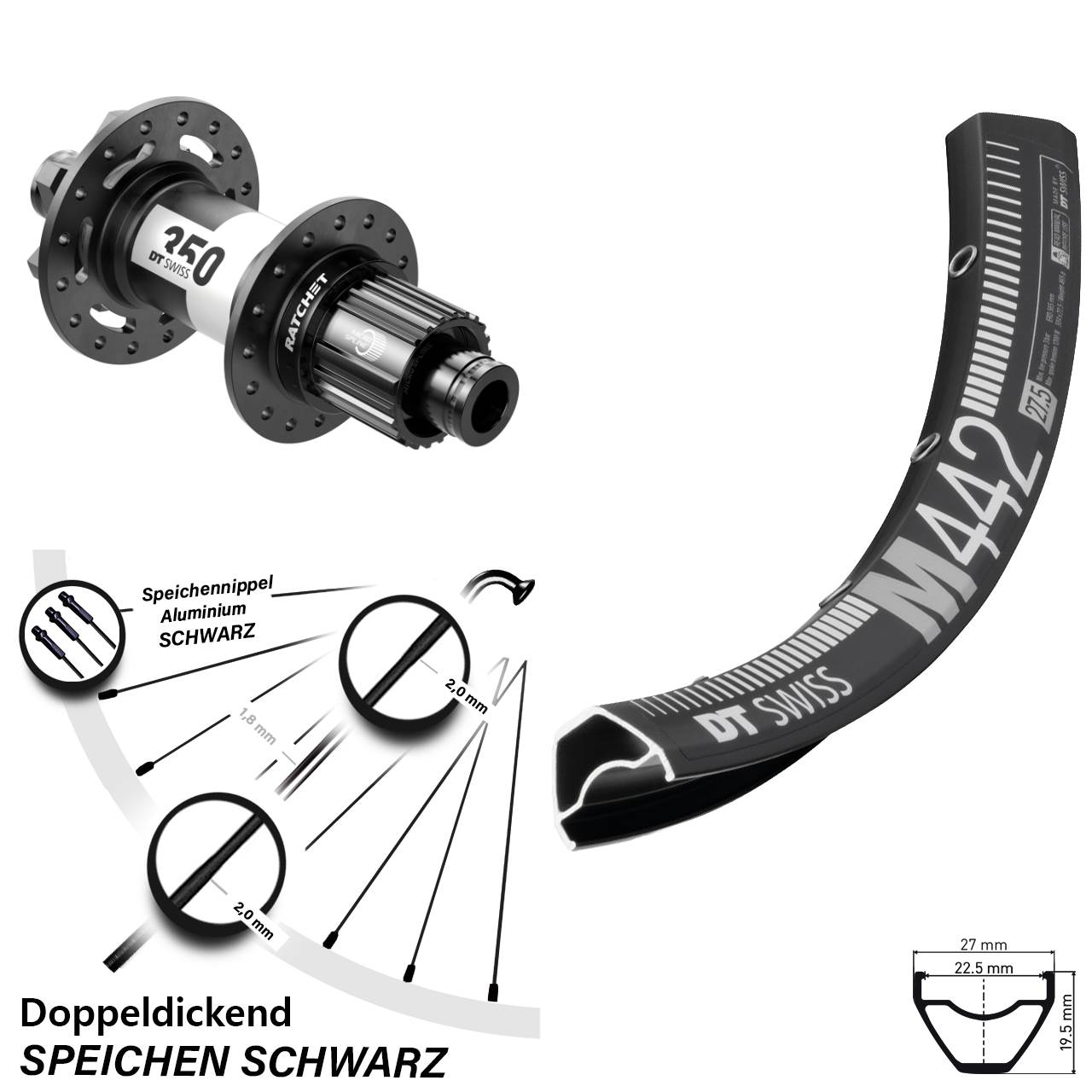 29 Zoll M 442 DT Swiss 350 Hinterrad 6-Loch 12x148 Boost Micro Spline