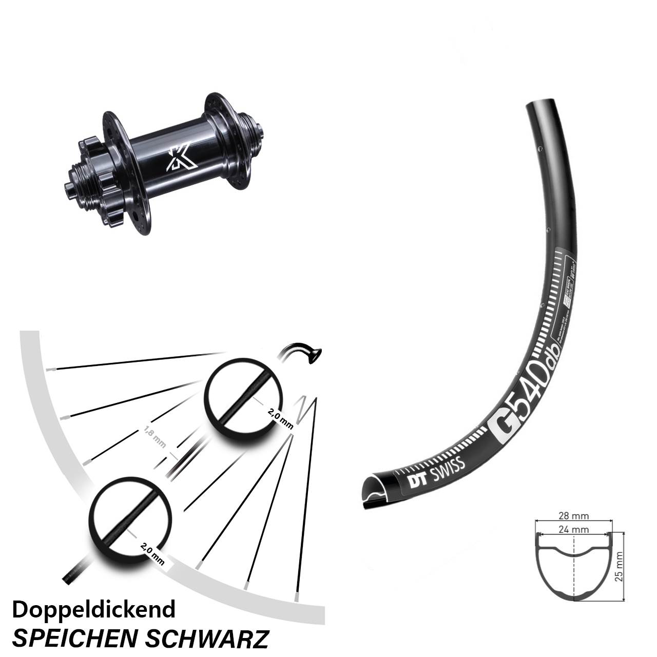 Vorderrad Gravel KX-M 6-Loch DT Swiss G 540 für Schnellspanner