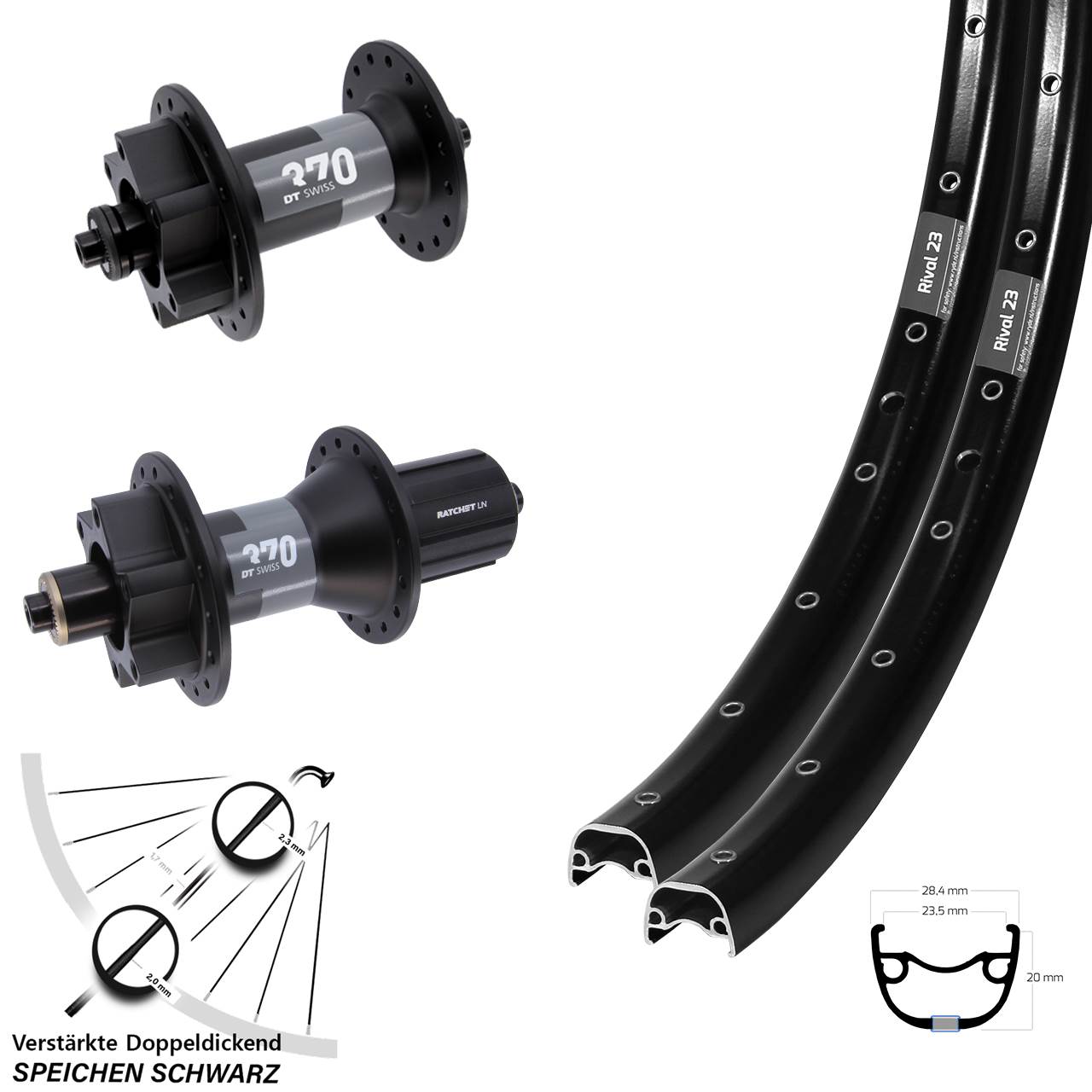 Disc Laufrad-Satz für Schnellspanner 27,5 Zoll Ryde Rival 23 DT Swiss 370 8-11 fach HG