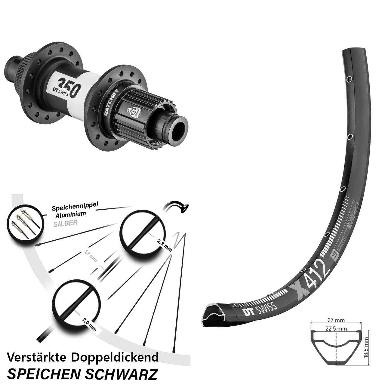 29 Zoll Laufrad 12x142 DT Swiss X412-350 Ratchet 36 Shimano Micro Spline
