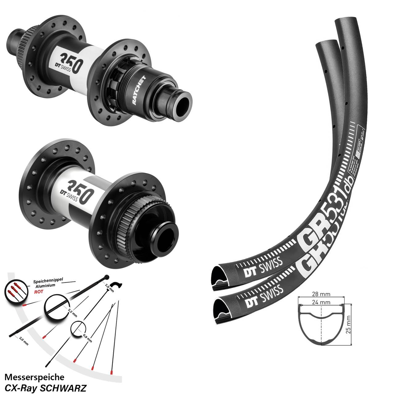 DT Swiss GR 531-350 Road 28-29 Zoll Disc Laufrad-Satz 12x100/142 CX-Ray XDR