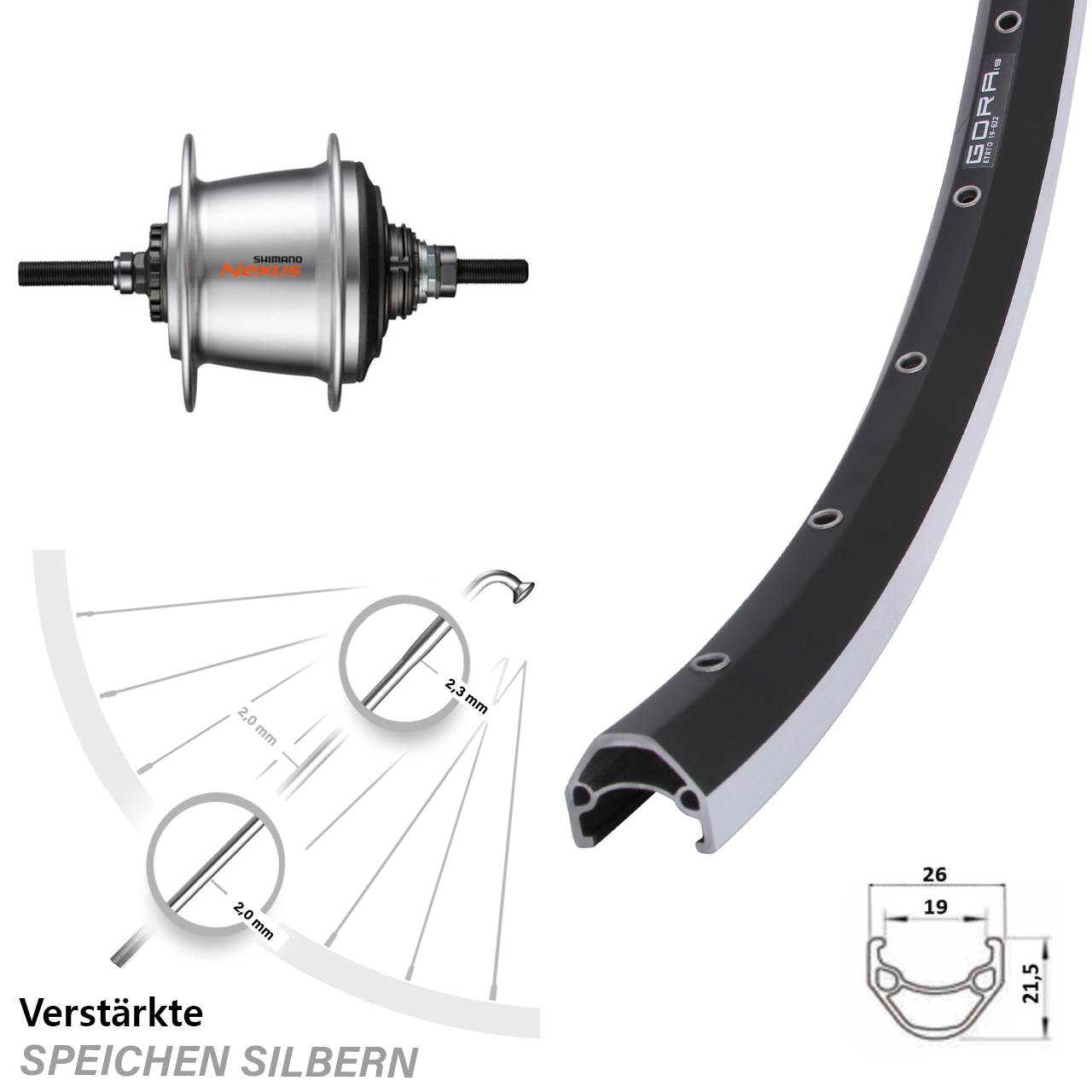 28 Zoll Hinterrad Gora 19 Shimano 7 Gang Nexus SG-C3001 Freilauf