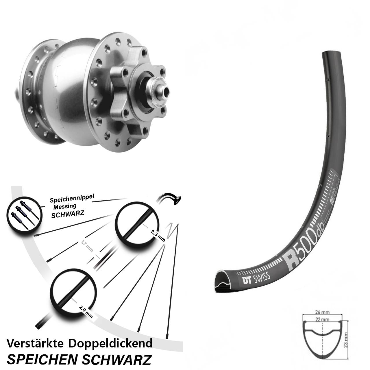 DT Swiss R 500 SON 28 Zoll Disc Laufrad mit Nabendynamo für Schnellspanner
