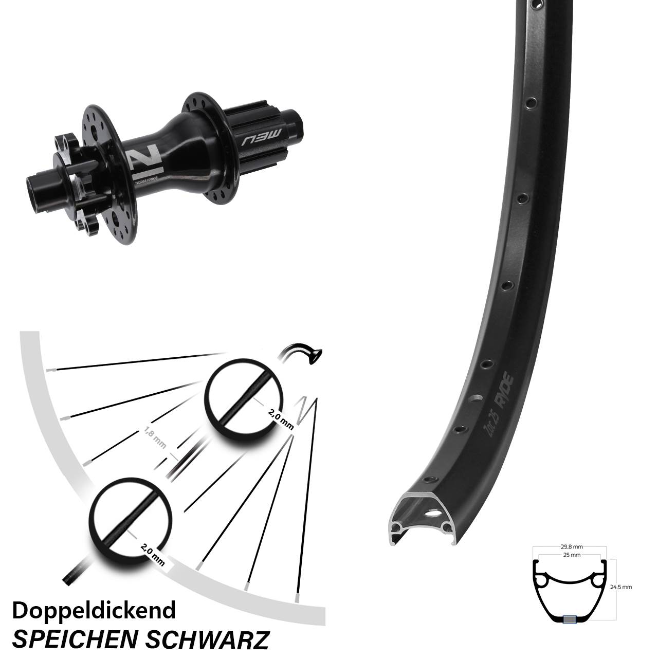Ryde ZAC 25 Novatec D792 28-29 Zoll 6-Loch Hinterrad 12x142 Campa N3W