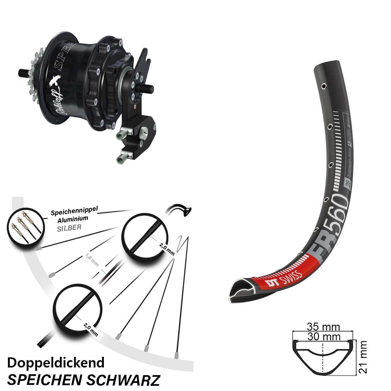 Hinterrad 26 Zoll DT Swiss FR 560 Disc Rohloff Speedhub 500/14 TS DB OEM2 schwarz