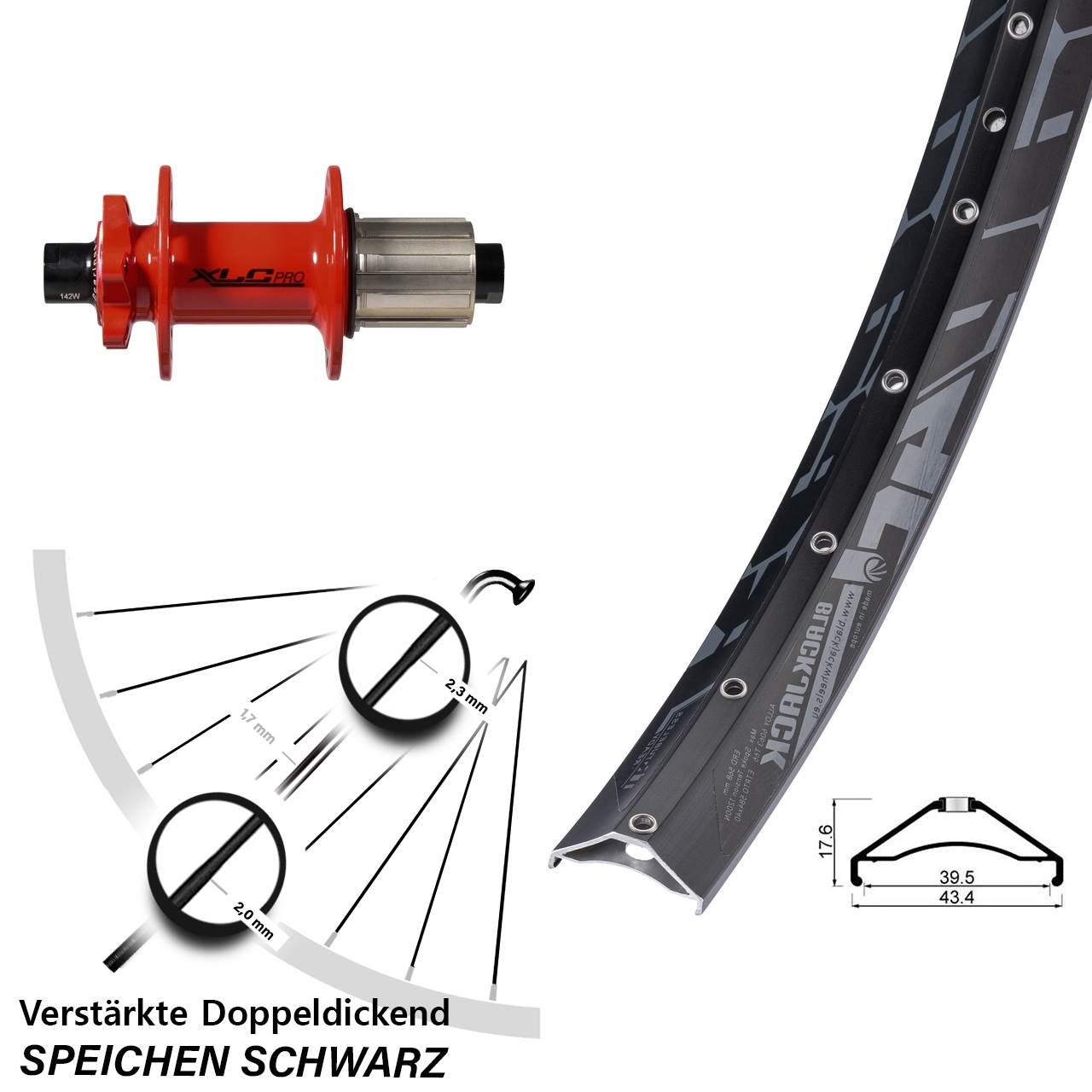 Rodi Ready 40 XLC Pro rot 27,5 Zoll 6-Loch Hinterrad 12x142 8-11 fach