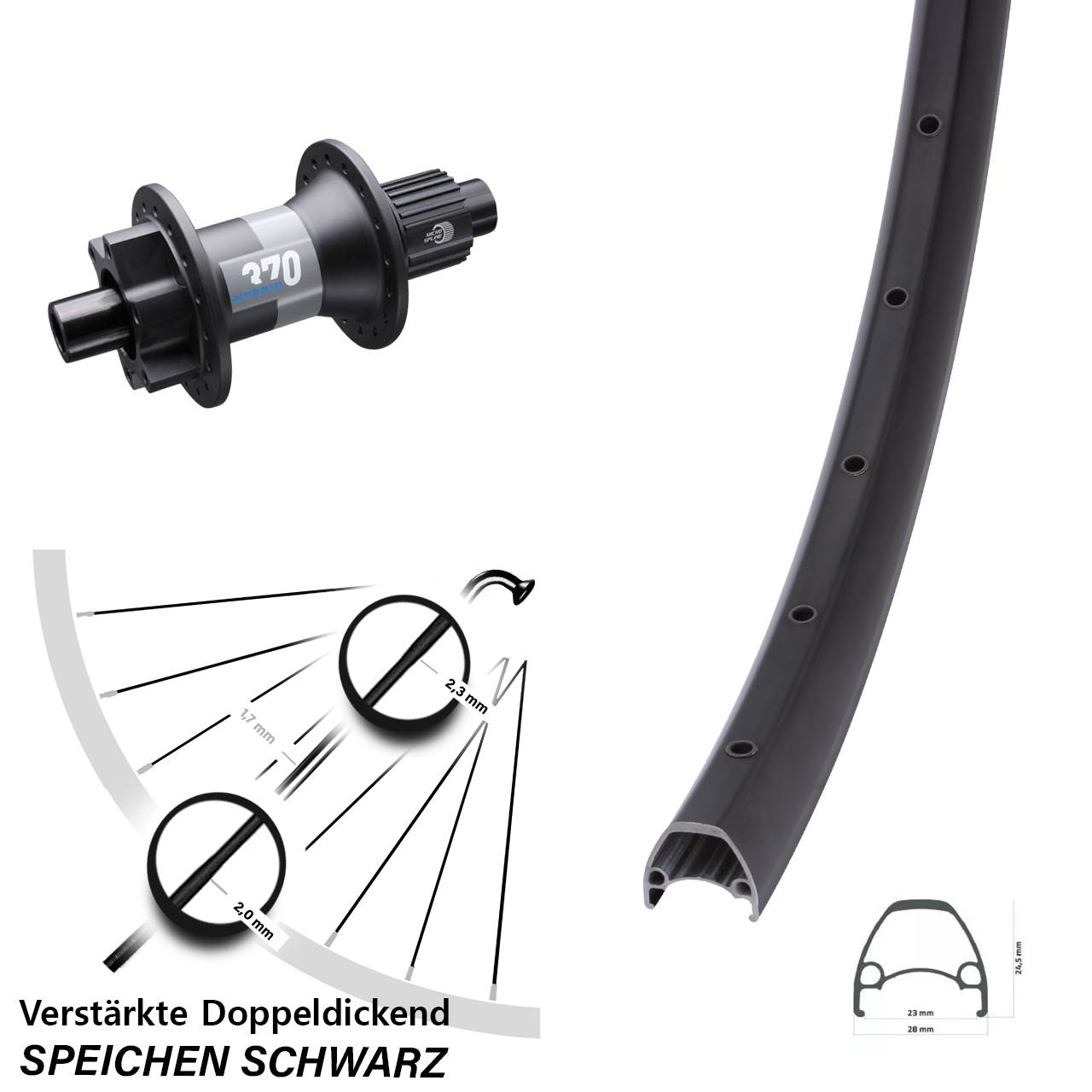 28-29 Zoll Ambrosio Sport DT Swiss Hybrid 370 Hinterrad 6-Loch 12x148 Shimano Micro Spli