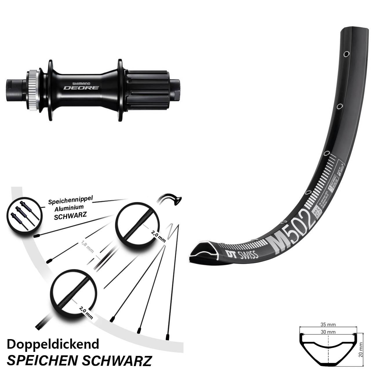Boost Hinterrad Centerlock 12x148 29 Zoll DT Swiss M 502 Shimano Deore 8-11 fach HG