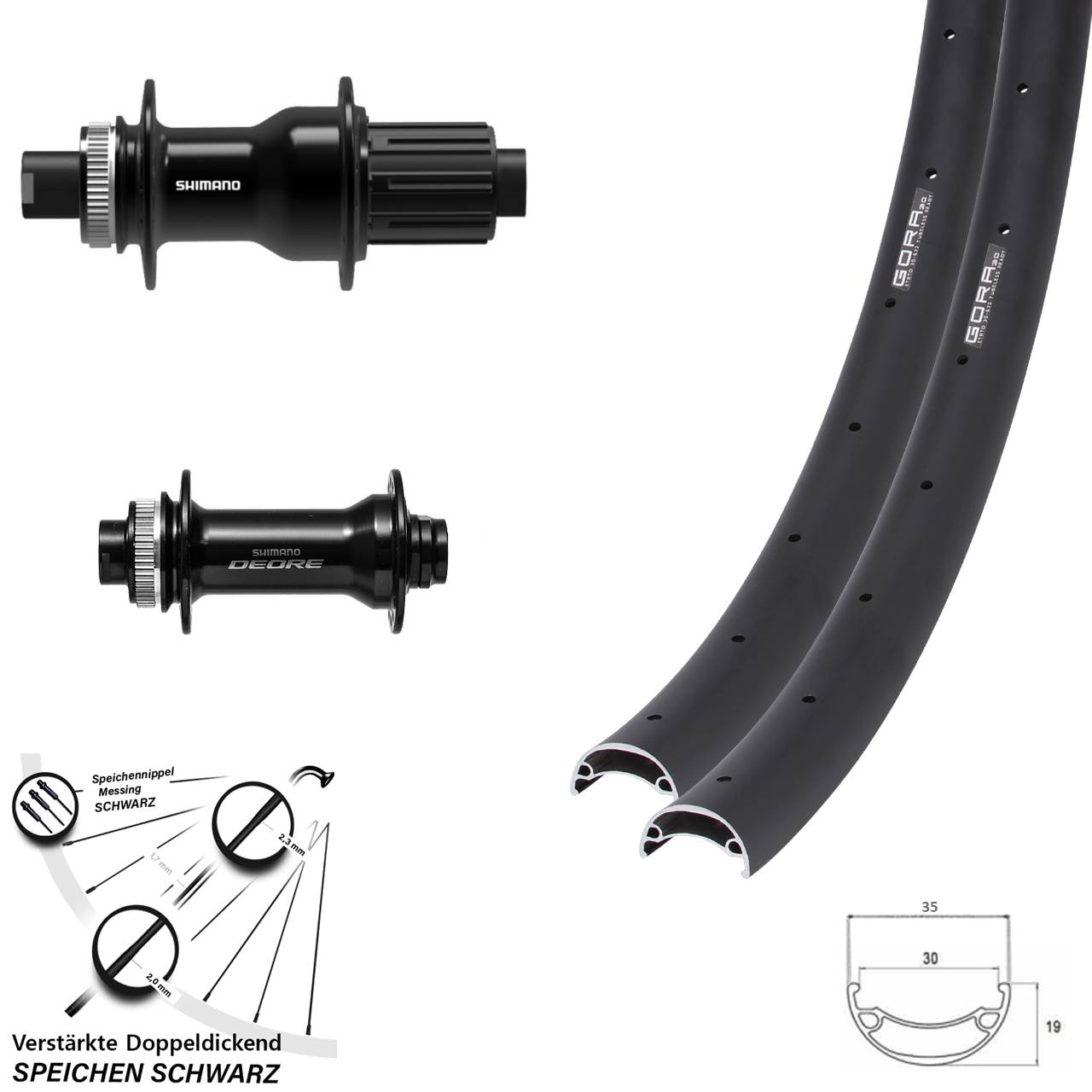 650B Gora 30 Shimano FH-TC500-B HB-M6010-B Disc Laufrad-Satz 15x110 12x148 8-11 fach