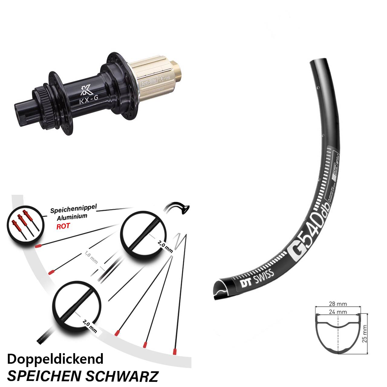 27,5 Zoll Hinterrad DT Swiss G540 KX-G 8-12 fach 12x142