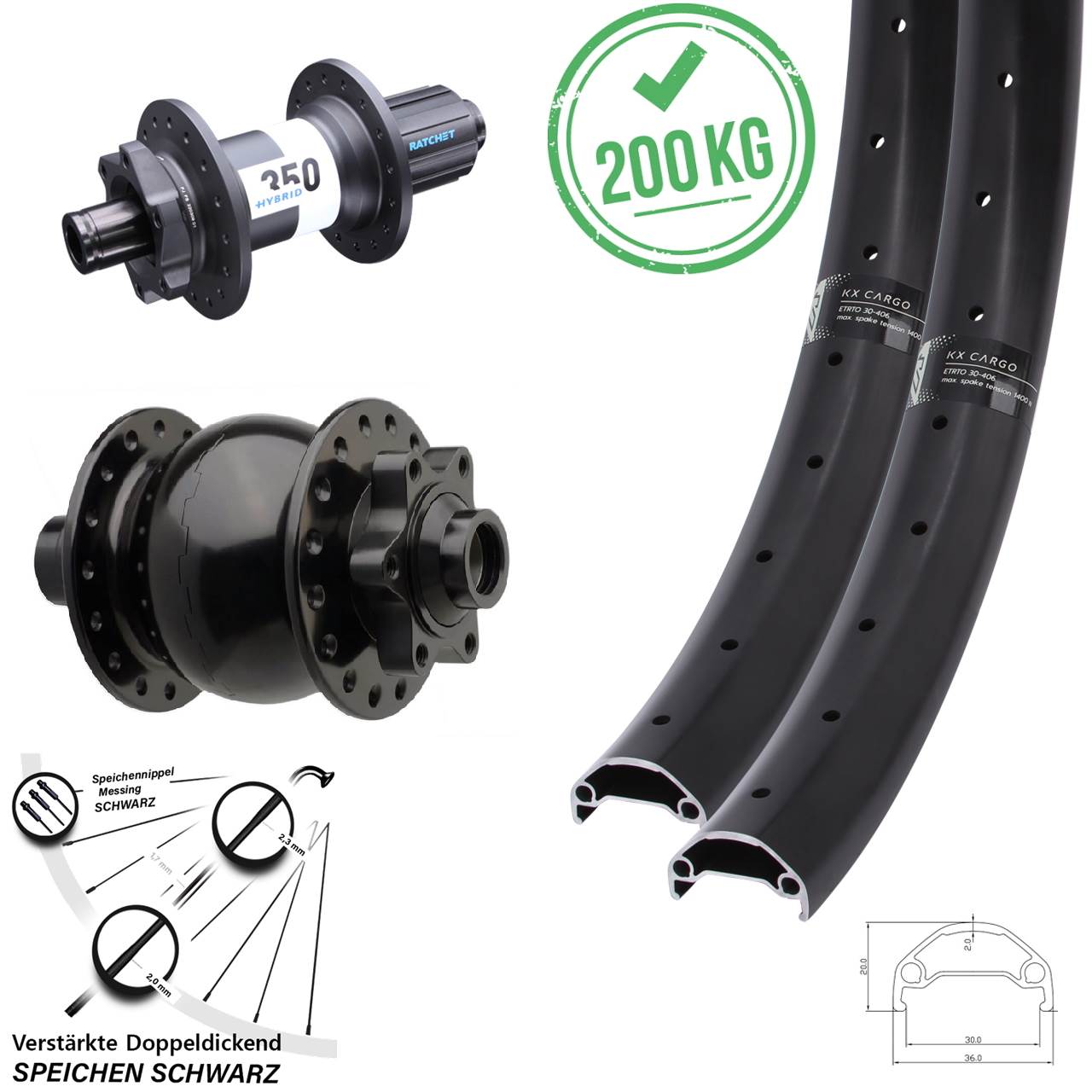 20/27,5 Zoll KX Cargo DT Swiss 350 Hybrid SON 28 Disc Laufradsatz Boost 8-11 fach