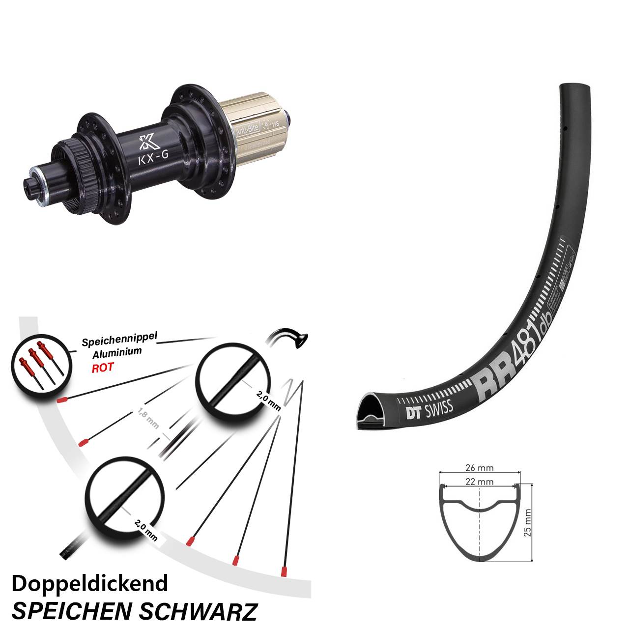 28 Zoll DT Swiss RR481 KX-G Hinterrad Centerlock 8-12 fach QR