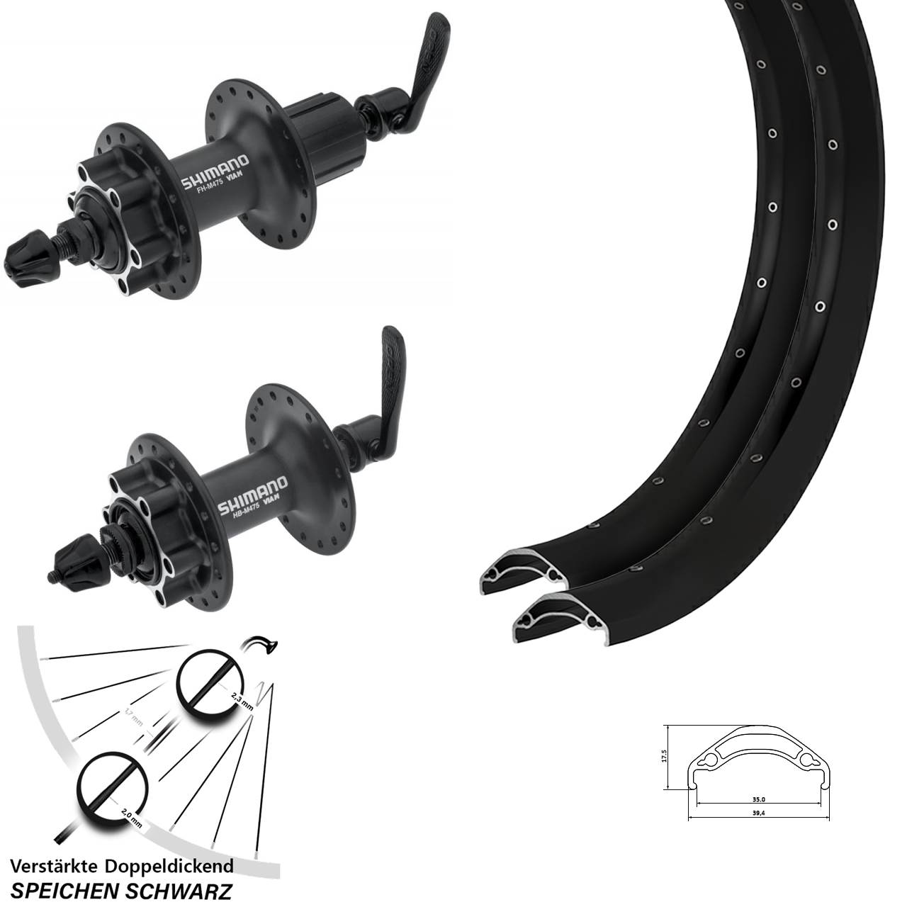 Ryde Disc 35 Shimano HB-M475 Shimano FH-M475 29 Zoll Laufradsatz 6-Loch QR 8-11 fach HG