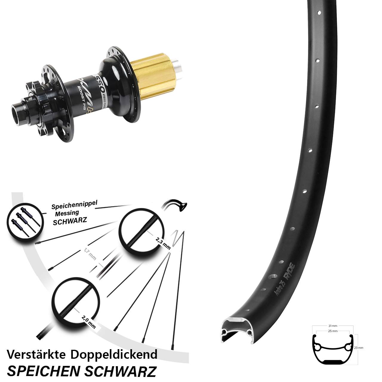 29 Zoll Ryde Andra 25 Miche XMH 550 Hinterrad 6-Loch 12x148 8-11 fach HG