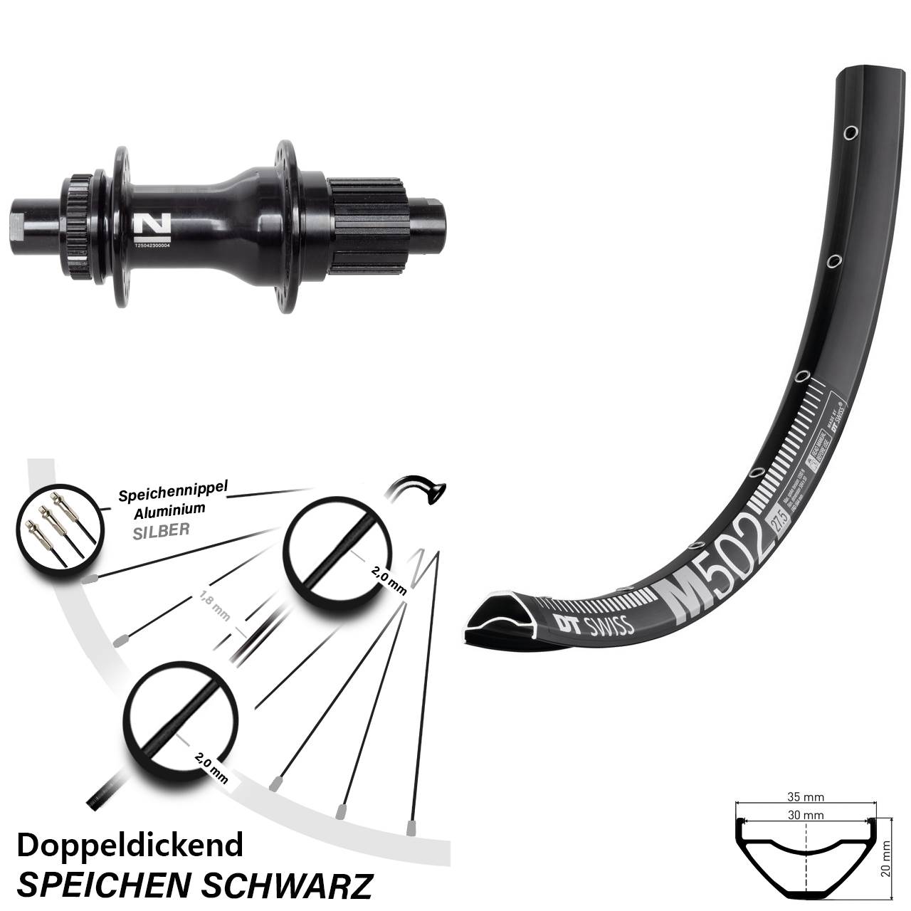 Disc Laufrad 29 Zoll DT Swiss M502 Novatec D792 Shimano Micro Spline 12x142
