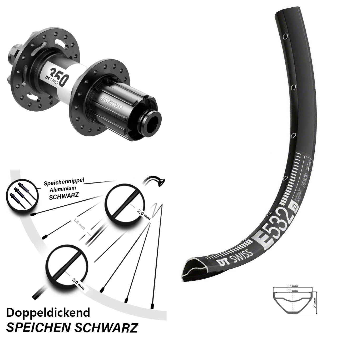 27,5 Zoll DT Swiss E 532 DT Swiss 350 Disc Laufrad 12x157 8-11 fach HG