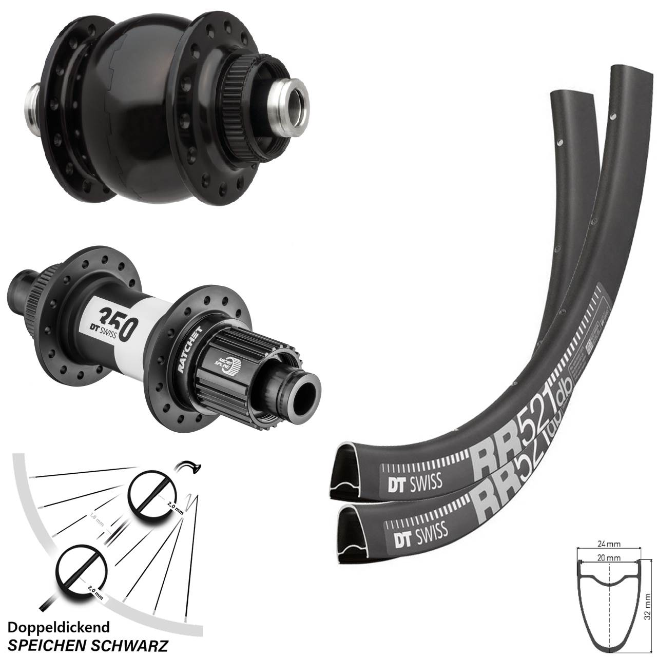 Centerlock Laufradsatz 28 Zoll DT Swiss RR521-350 SON 28 Micro Spline 12x100/142