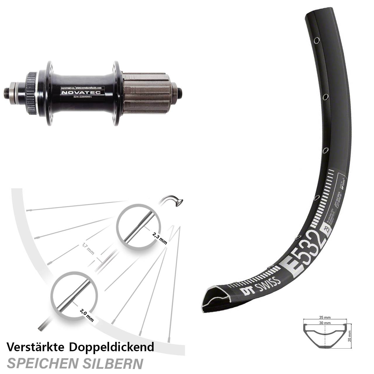 29 Zoll DT Swiss E532 Novatec D472 Disc Hinterrad QR 8-12 fach