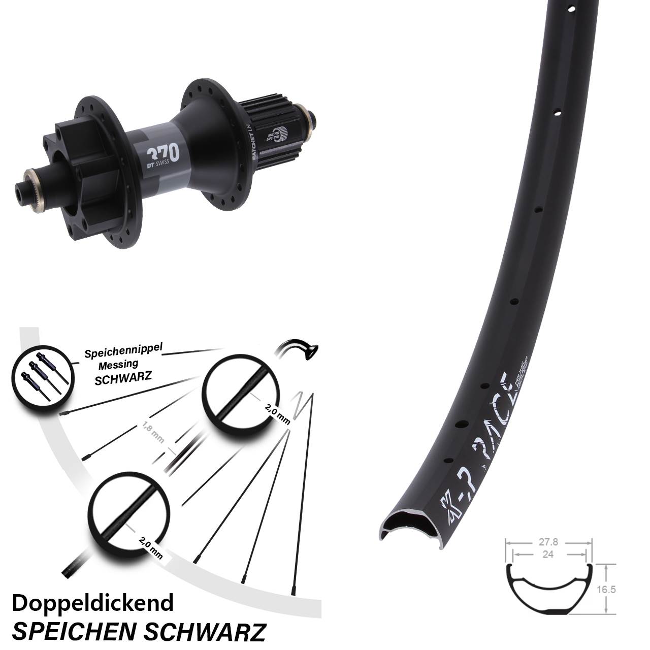 KX-R Race DT Swiss 370 Ratchet LN Disc Laufrad QR Micro Spline