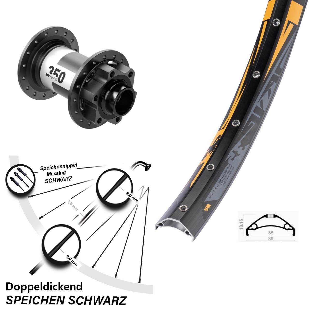 Disc Vorderrad 27,5 Zoll Rodi TRYP 35 DT Swiss 350 20x110 Boost