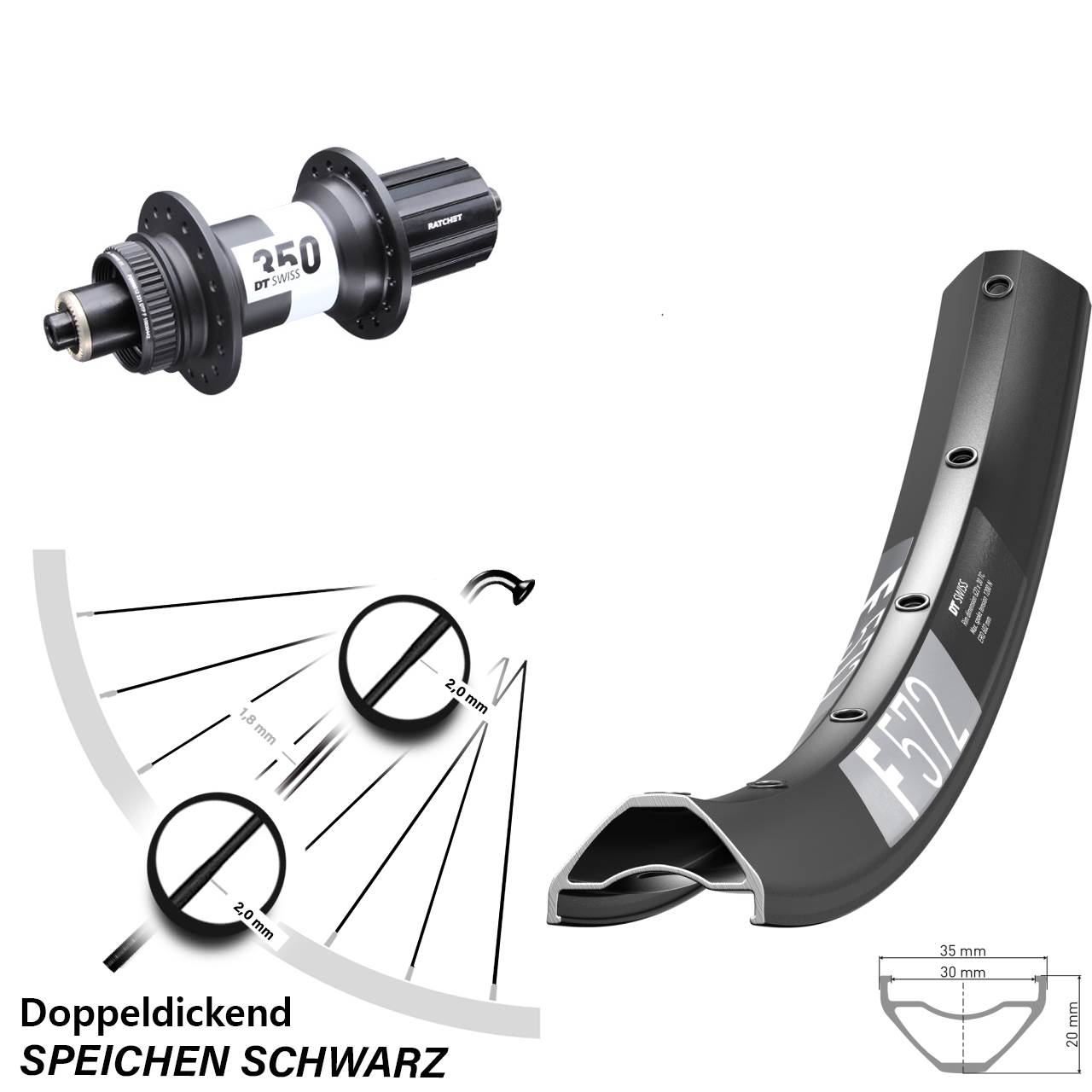 29 Zoll DT Swiss F572-350 Hinterrad Centerlock für Schnellspanner 8-11 fach HG