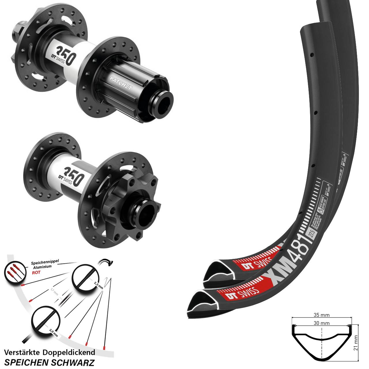 DT Swiss XM481-350 27,5 Zoll Laufradsatz 6-Loch 15x110 12x148 Boost 8-11 fach