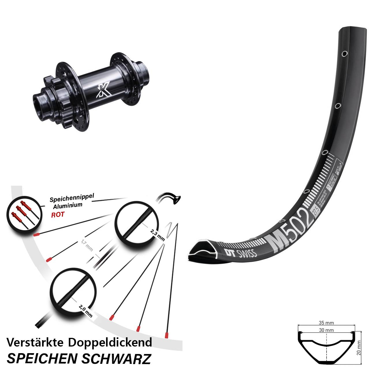 Disc Vorderrad 27,5 Zoll DT Swiss M502 KX-M Steckachse 20x110 (DH alt)