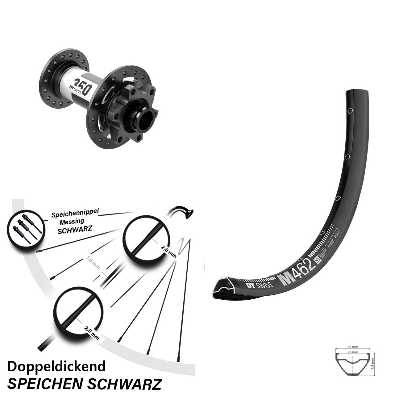 650B DT Swiss M462-350 Vorderrad 6-Loch 15x100