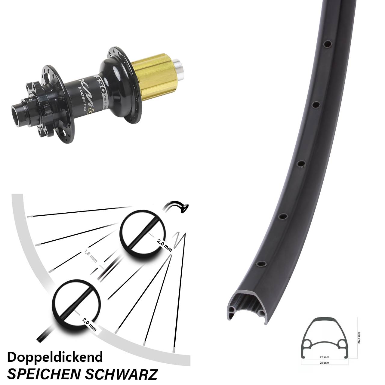28 Zoll Ambrosio Sport Miche XMH 550 Boost Disc Laufrad 12x148 Boost 8-11 fach HG