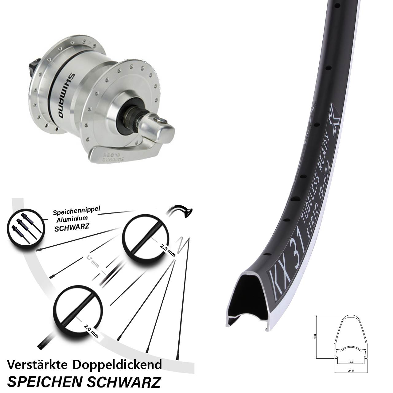 Nabendynamolaufrad QR 28 Zoll KX 31 Shimano DH3N72