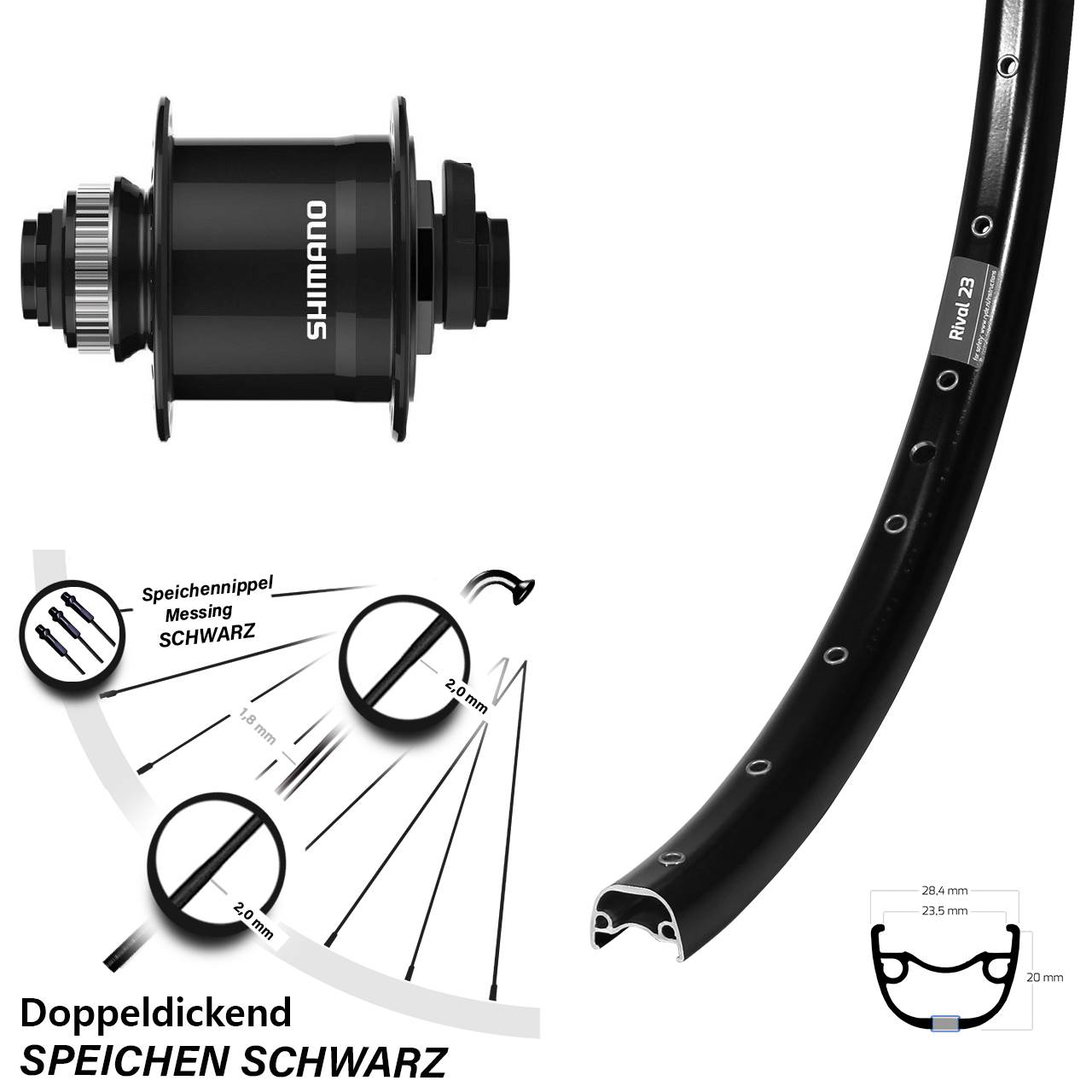 Nabendynamovorderrad Centerlock 15x100 27,5 Zoll Ryde Rival 23 Shimano DH-UR708