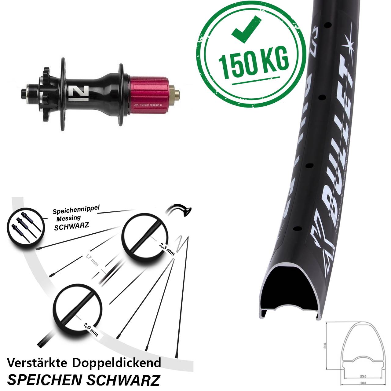Hinterrad 6-Loch 28-29 Zoll KX Bullet Novatec Superlight 8-12 fach QR