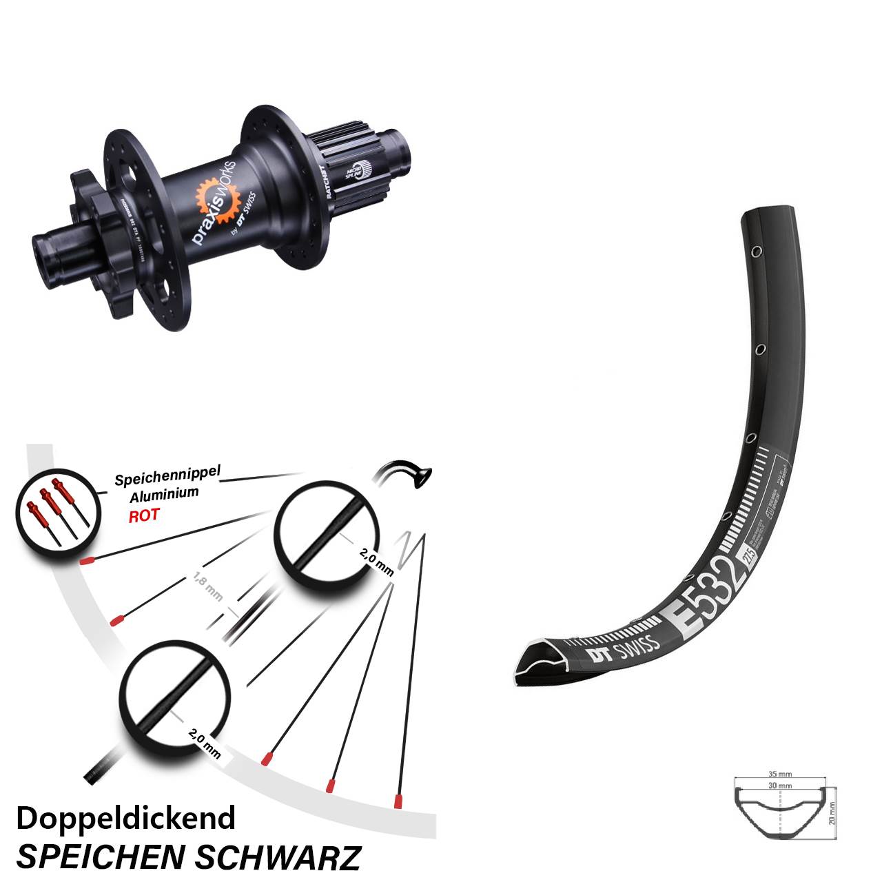 Hinterrad 6-Loch 12x142 27,5 Zoll DT Swiss E532-350 Shimano Micro Spline
