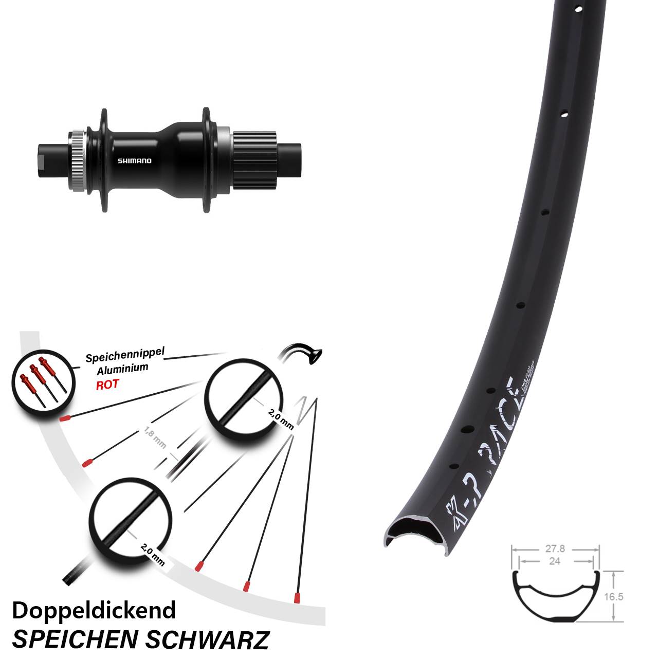 KX-R Race Shimano FH-TC500 Boost 29 Zoll Disc Laufrad 12x148 Boost Shimano Micro Spline