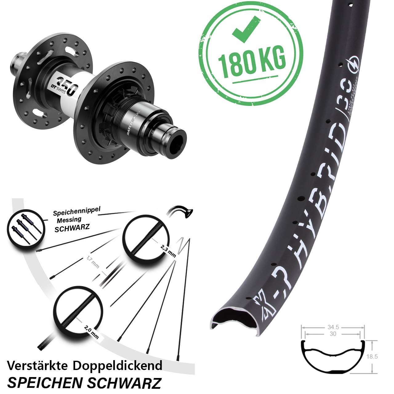 29 Zoll KX-R Hybrid 30 DT Swiss 350 DEG72 Disc Laufrad 12x148 SRAM XD