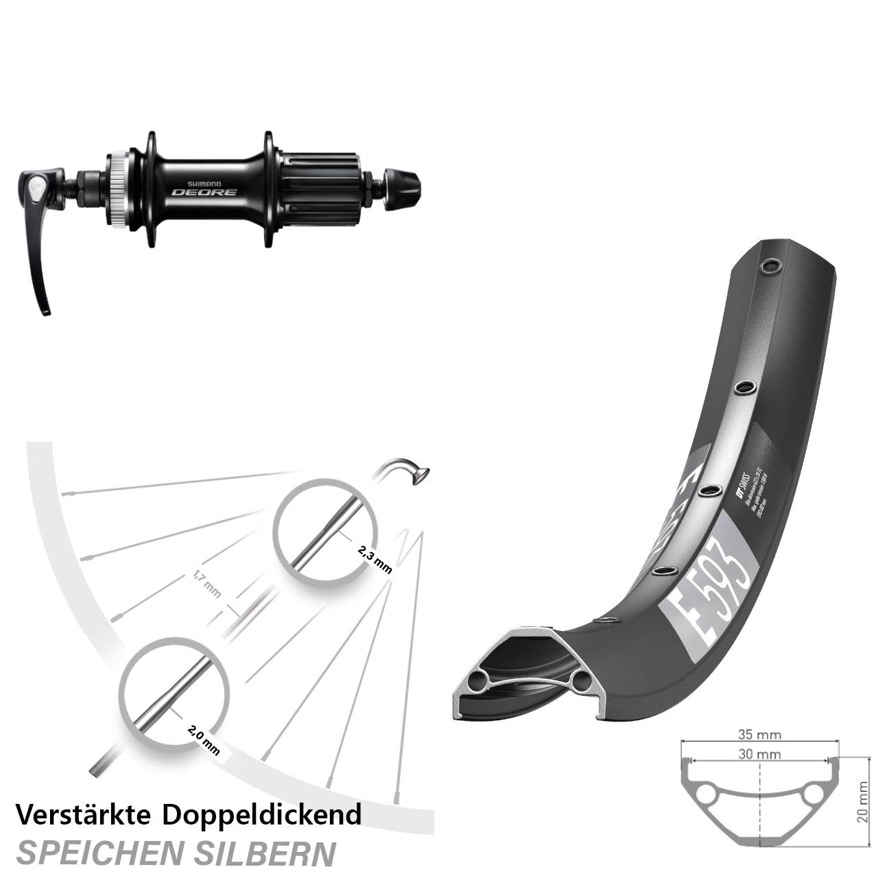 29 Zoll DT Swiss E 593 Shimano Deore Disc Hinterrad QR 8-11 fach