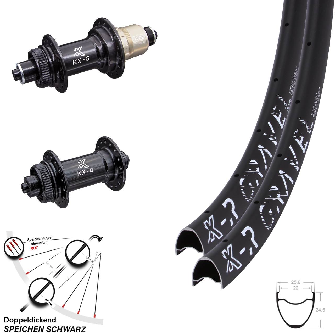 Laufradsatz KX-GR Gravel Centerlock 28-29 Zoll Schnellspanner 100x135 mm Sram XD-R Road