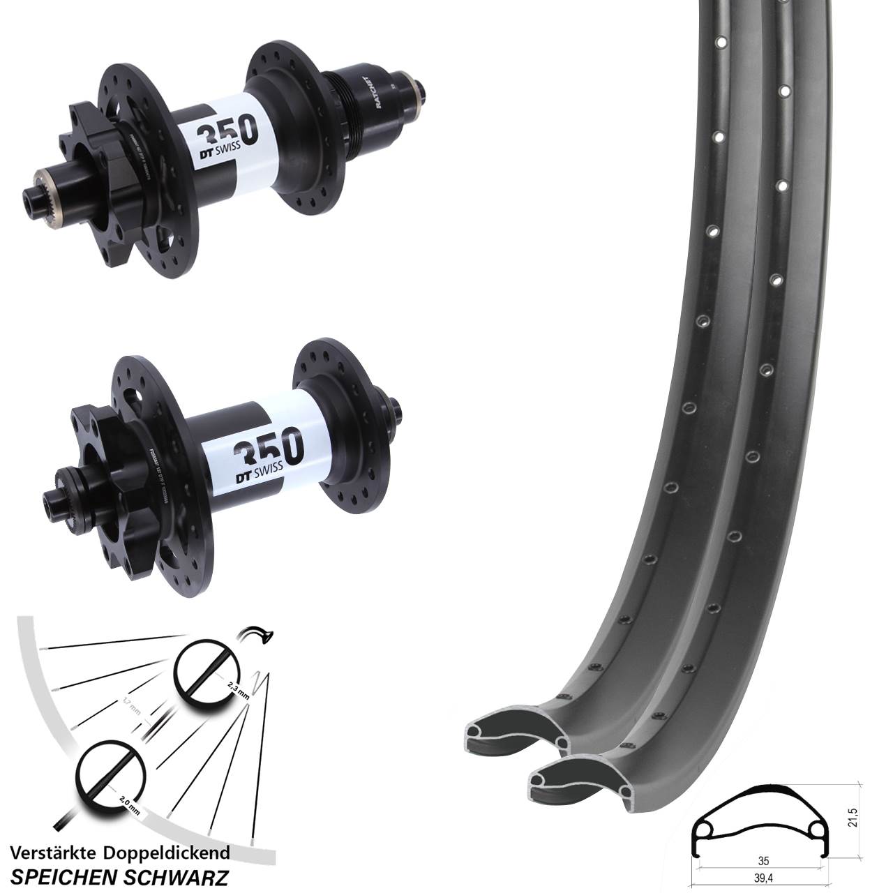 27,5 Zoll Ambrosio E35 DT Swiss 350 Laufradsatz 6-Loch für Schnellspanner XD 11-12 fach