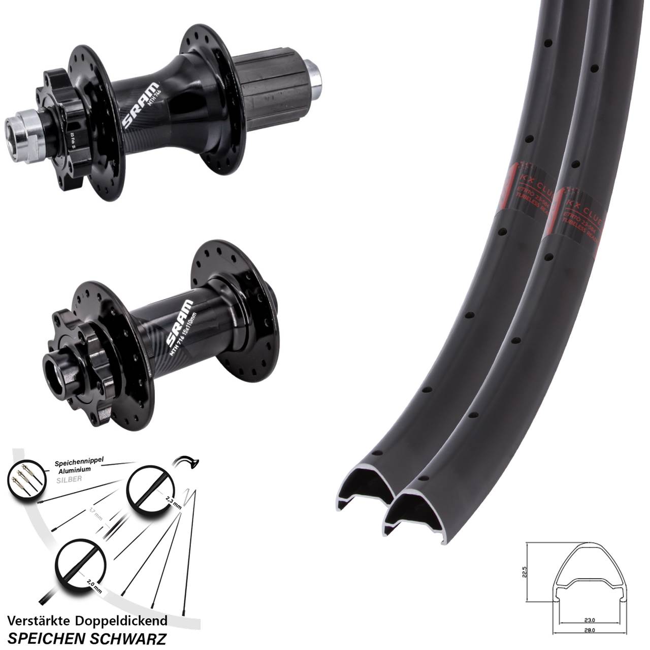 27,5 Zoll KX Clue Sram 716 746 Disc Laufrad-Satz 15x110 12x148 8-11 fach HG