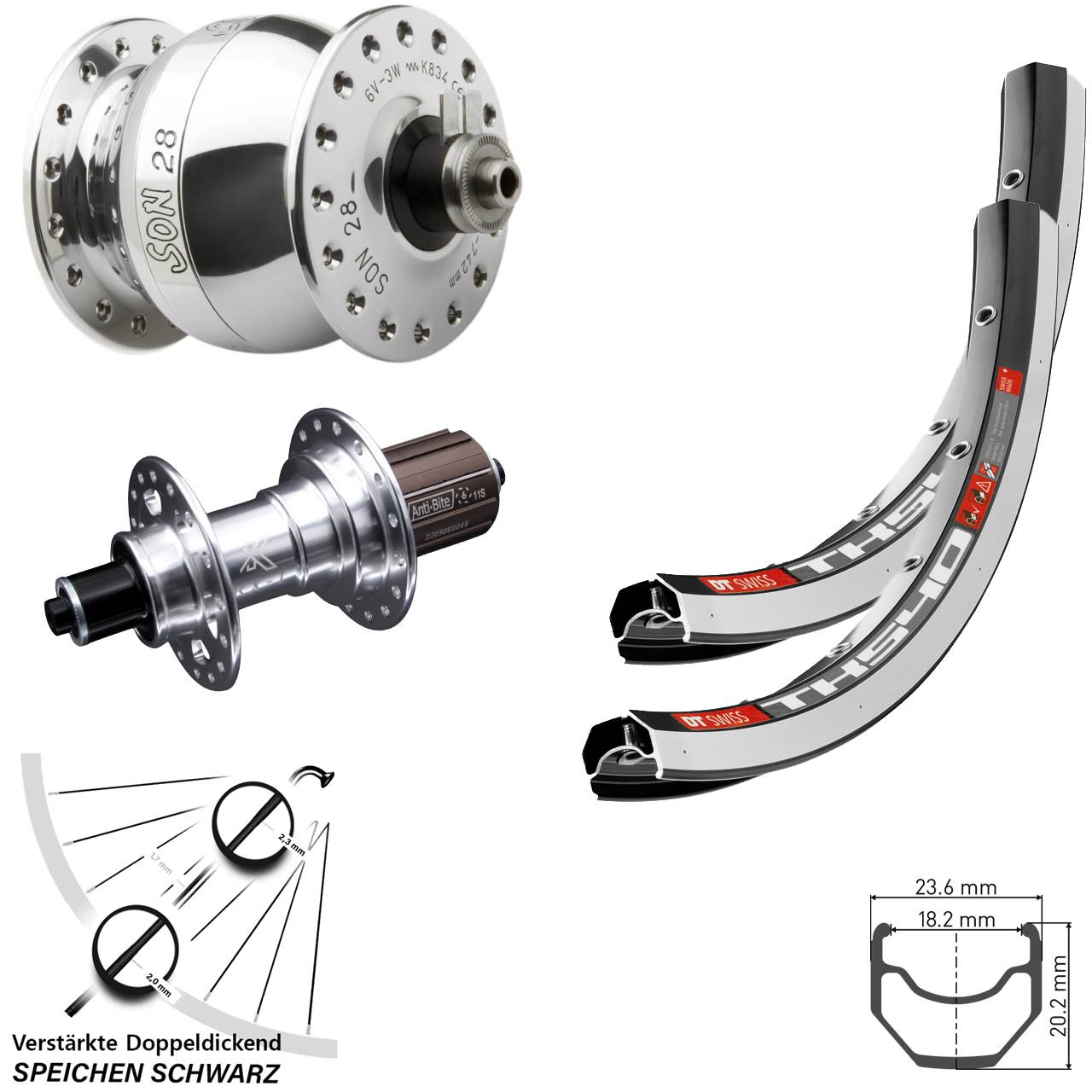 DT Swiss TK540 KX-T SON 28 Zoll Laufradsatz für Schnellspanner 8-12 fach