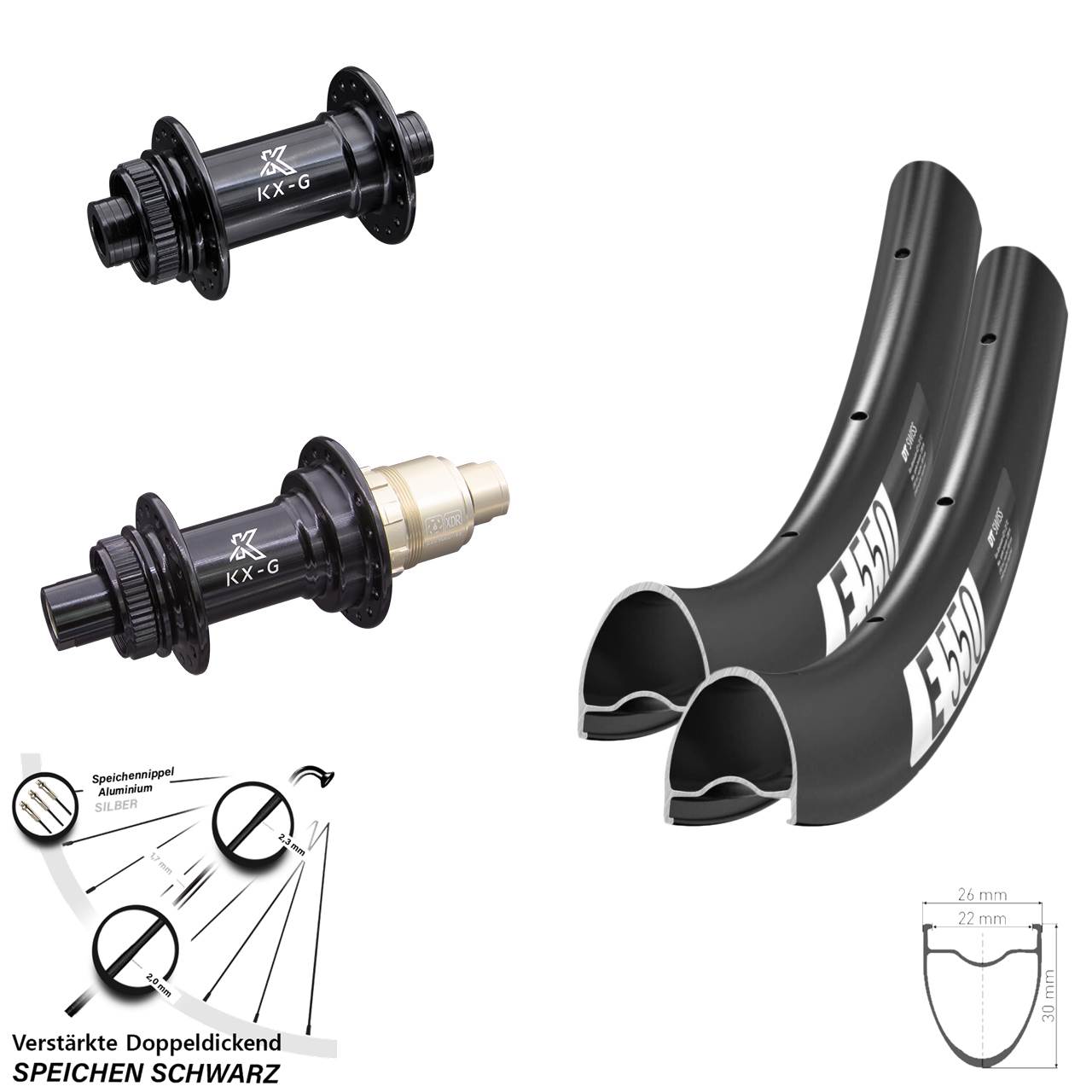 28 Zoll DT Swiss E 550 KX-G Centerlock Laufradsatz 15x100 12x142 XDR