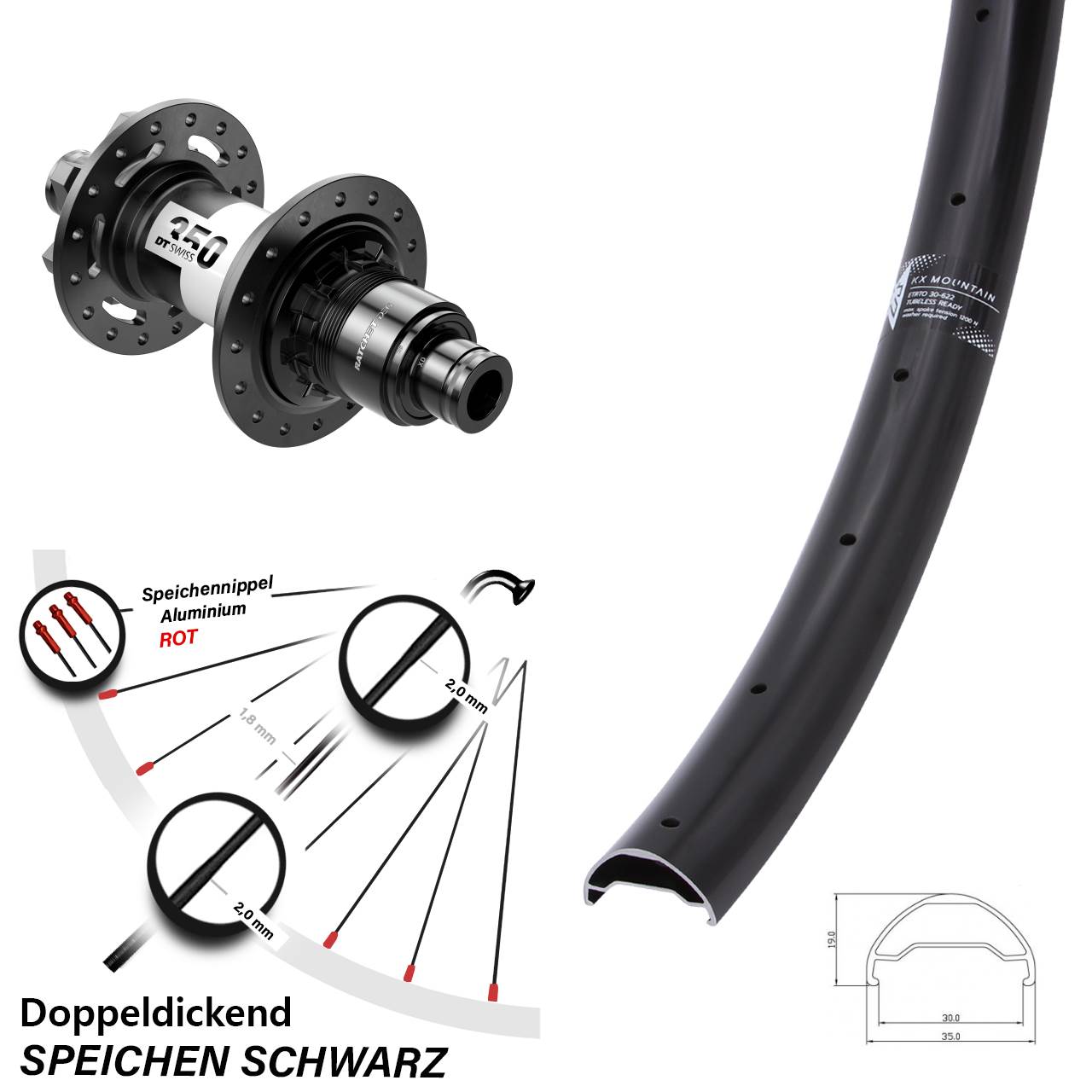 Disc Hinterrad 12x148 29 Zoll KX Mountain DT Swiss 350 DEG72 XD 11-12 fach