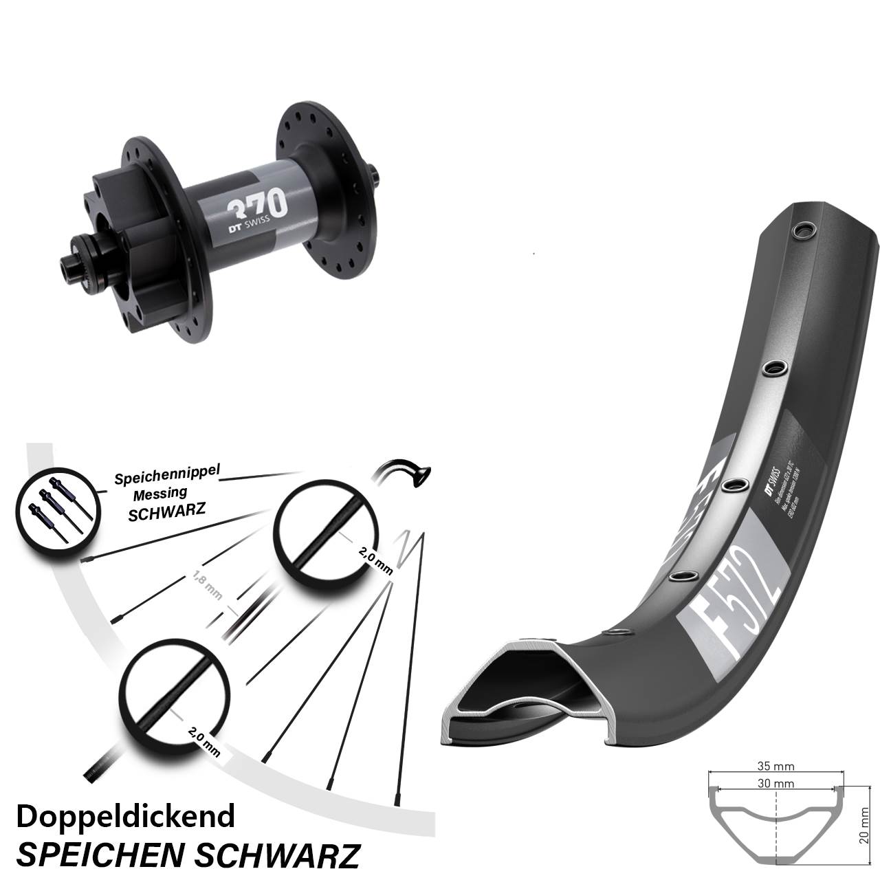 DT Swiss F 572-370 650B Disc Vorderrad für Schnellspanner