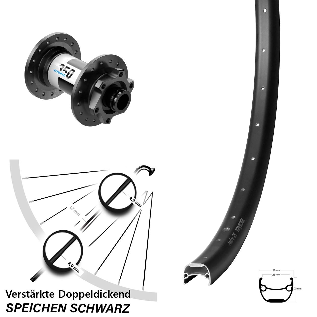 Ryde Andra 25 DT Swiss Hybrid 350 28-29 Zoll Disc Vorderrad 15x100